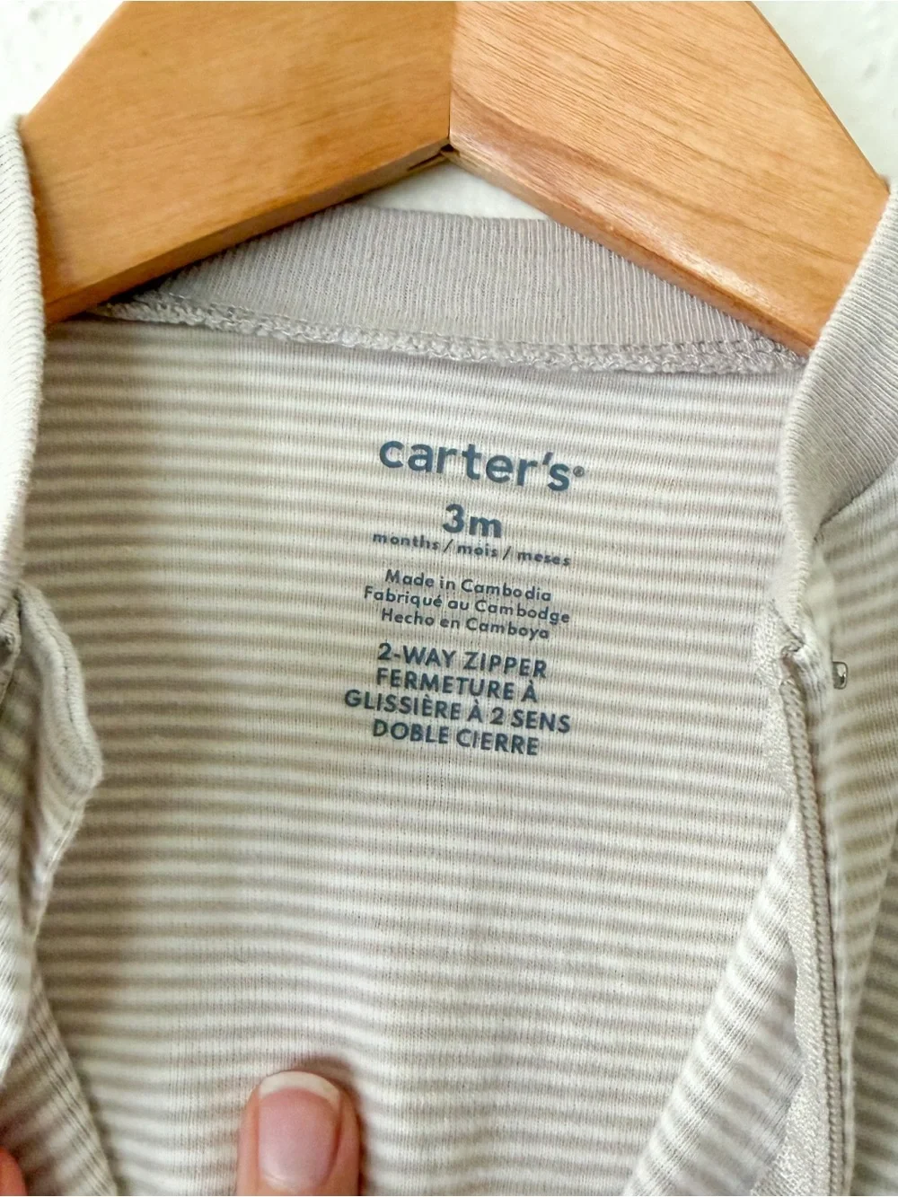 Carter's Taupe Cream Stripe 2-Way Zipper Footed Sleeper
